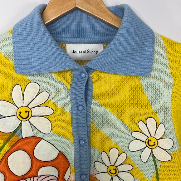 House of Sunny Mushroom Floral Cropped Cardigan Size 8 - Picture 4 of 12
